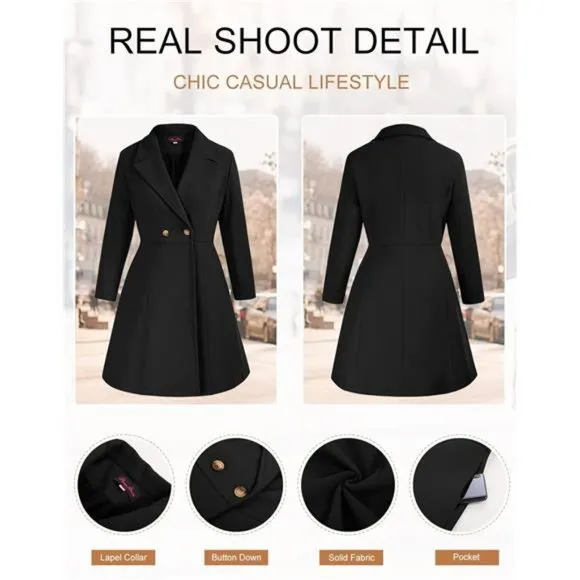 Women's Plus Size Wool Dress Coat Double Breasted Pea Coats Long Trench Coat