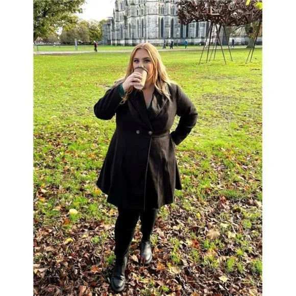 Women's Plus Size Wool Dress Coat Double Breasted Pea Coats Long Trench Coat