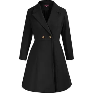 Women's Plus Size Wool Dress Coat Double Breasted Pea Coats Long Trench Coat
