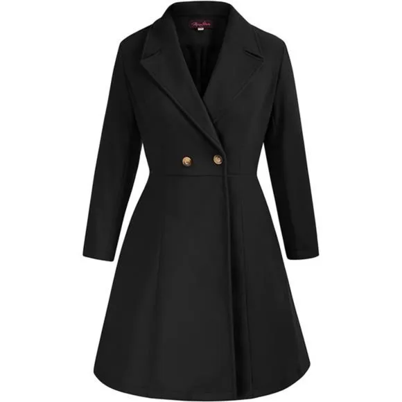 Women's Plus Size Wool Dress Coat Double Breasted Pea Coats Long Trench Coat