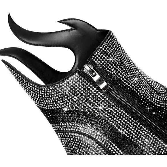 Women's Rhinestone Black Superfine fibre Booties Heeled Boots Ankle Booties