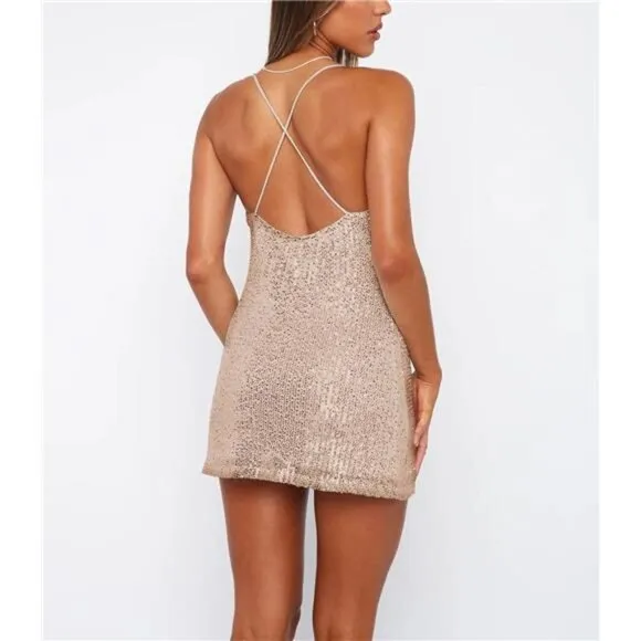 Women's Sequin Dress Sparkly Glitter Sexy Spaghetti Straps Sleeveless Backless