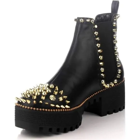 Women's Spiky Pull On Combat Boots