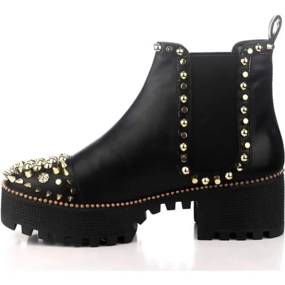 Women's Spiky Pull On Combat Boots