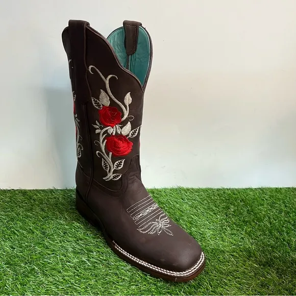 WOMEN'S WESTERN RODEO COWGIRL BOOTS GENUINE LEATHER LADIES BOTA VAQUERA CAFÉ