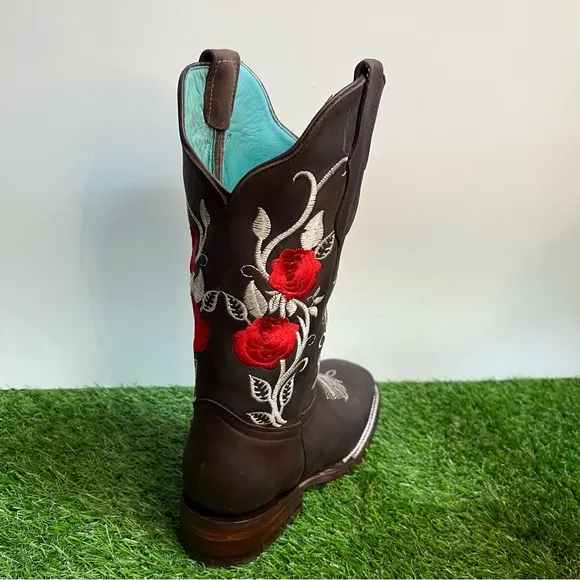 WOMEN'S WESTERN RODEO COWGIRL BOOTS GENUINE LEATHER LADIES BOTA VAQUERA CAFÉ