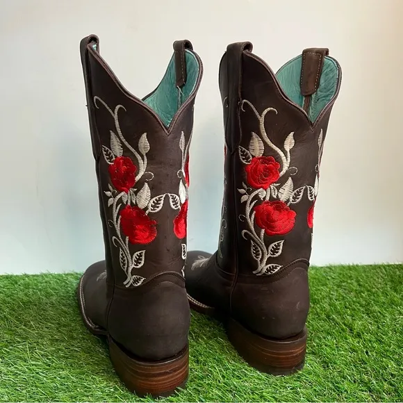 WOMEN'S WESTERN RODEO COWGIRL BOOTS GENUINE LEATHER LADIES BOTA VAQUERA CAFÉ