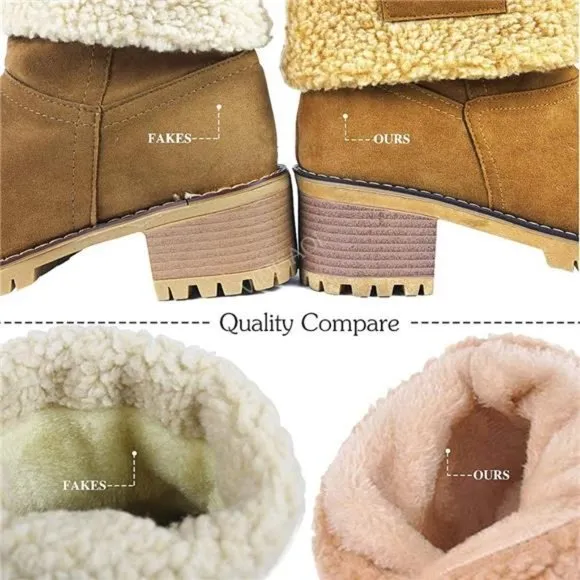 Women's Winter Boots Slip On Mid Chunky Heel Suede Warm Snow Ankle Boots, Black