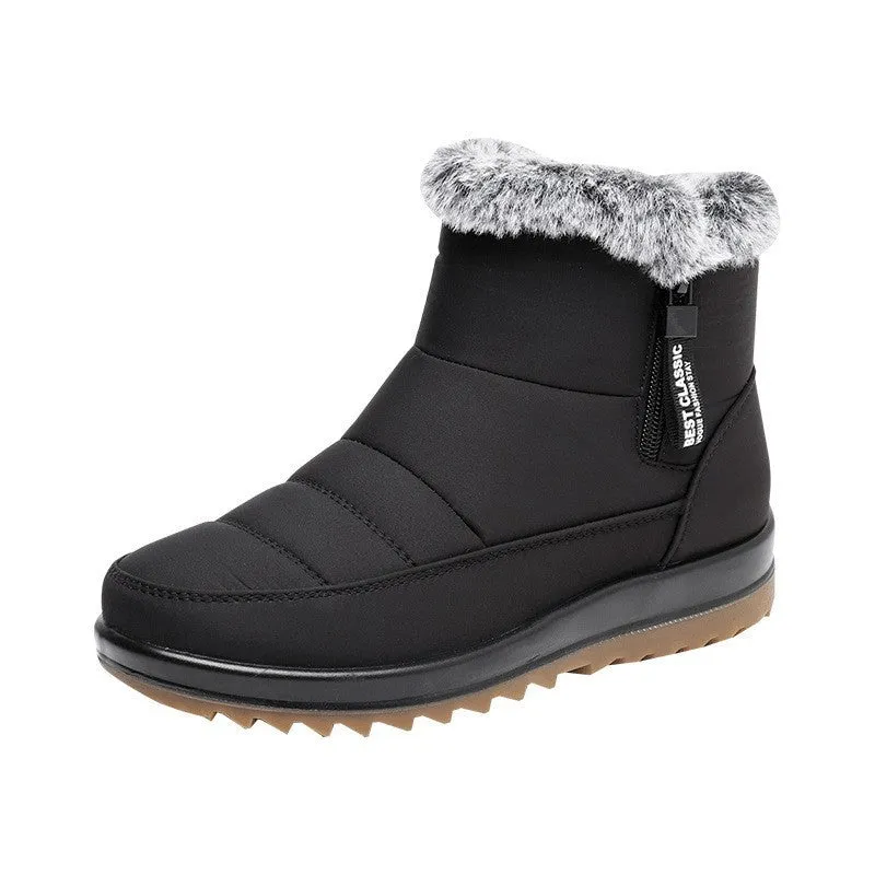 Women's Winter Boots with Side Zipper - Warm Faux Fur Ankle Boots, Ideal for Snow
