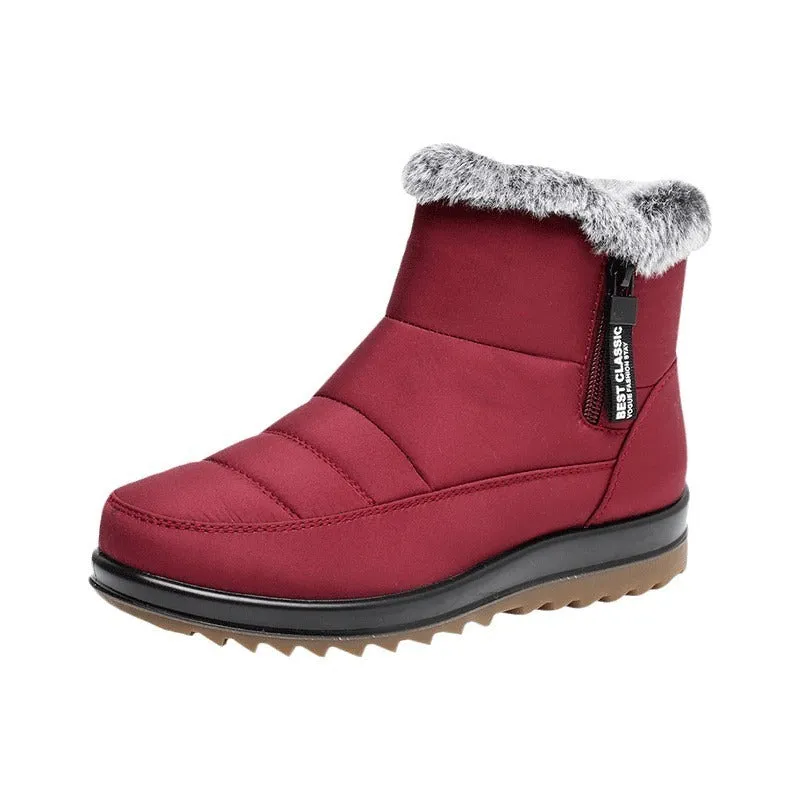 Women's Winter Boots with Side Zipper - Warm Faux Fur Ankle Boots, Ideal for Snow