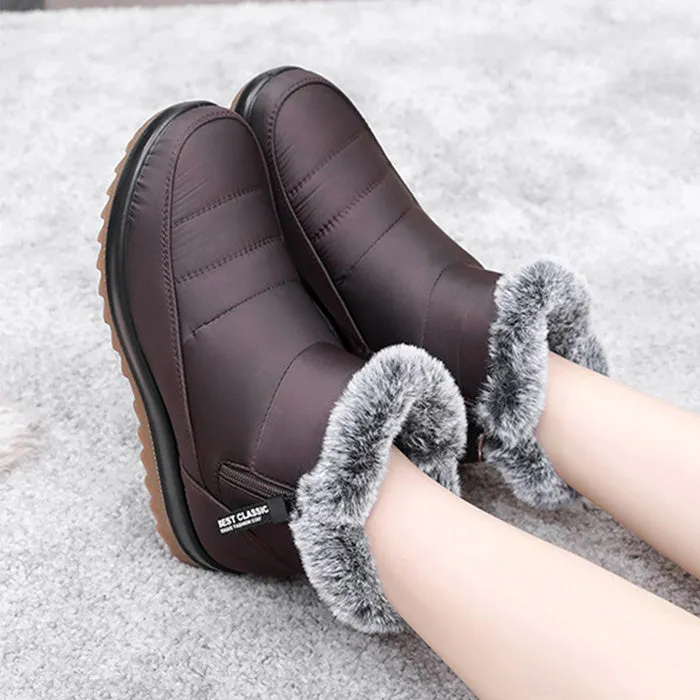 Women's Winter Boots with Side Zipper - Warm Faux Fur Ankle Boots, Ideal for Snow