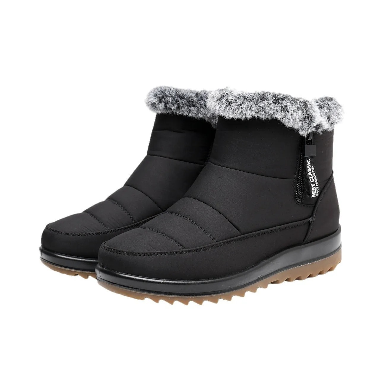 Women's Winter Boots with Side Zipper - Warm Faux Fur Ankle Boots, Ideal for Snow