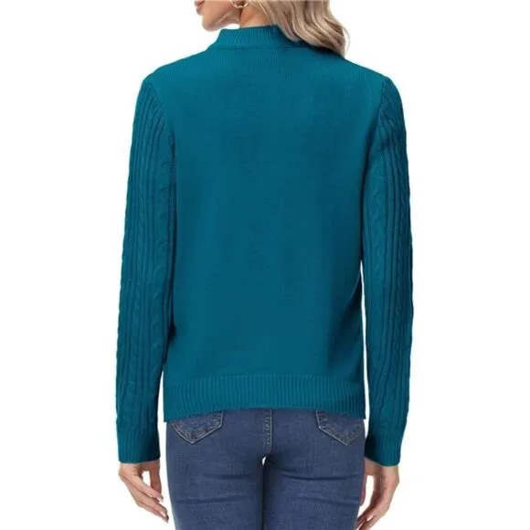 Women's Zip Up Cable Knit Sweater Lake Blue
