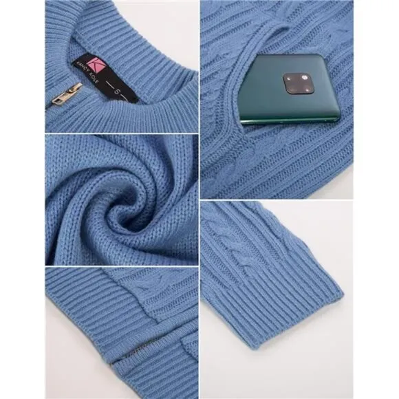 Women's Zip Up Cable Knit Sweater Light Blue