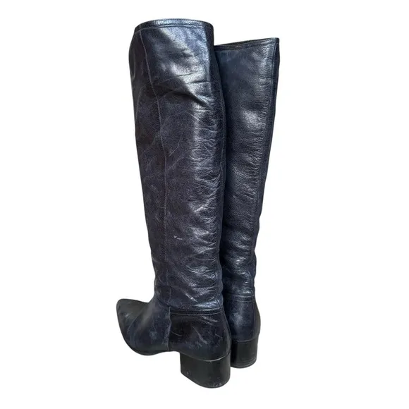 Y2k Miu Miu castle core goth black leather knee high pointed toe boots 38.5