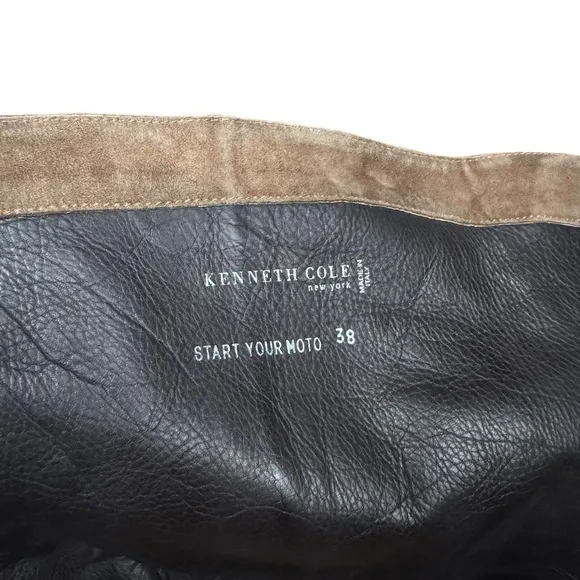 Y2k western cowgirl taupe suede leather below the knee harness boots 38
