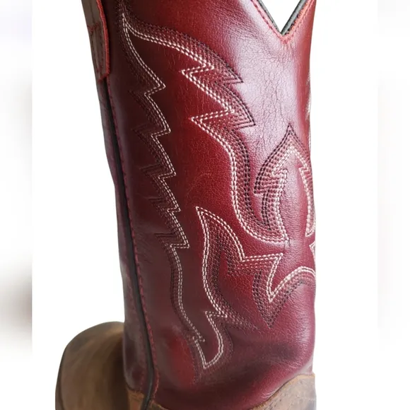 Youth Old West BSY 1889 6.0-D Cowboy Boot Red Leather Upper Unisex.