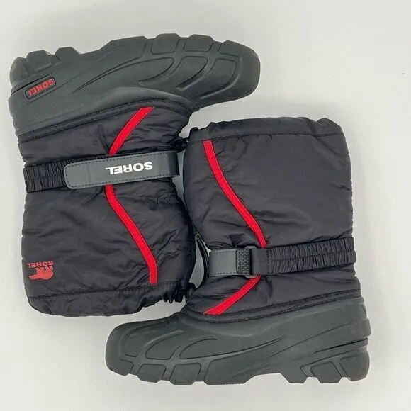 Youth Sorel Flurry Snow Winter Boot Sz US  5 EUR 37 BLACK RED $70 MSRP