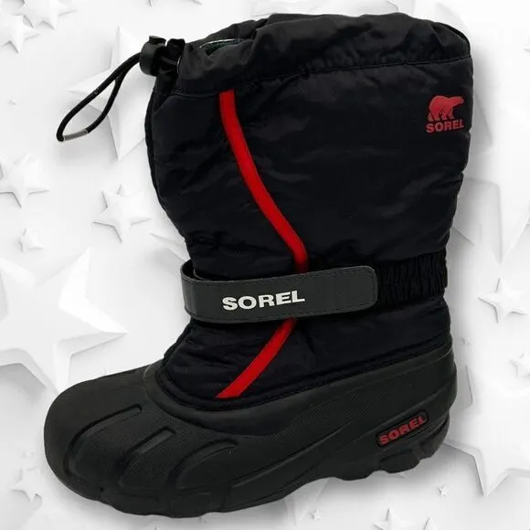 Youth Sorel Flurry Snow Winter Boot Sz US  5 EUR 37 BLACK RED $70 MSRP