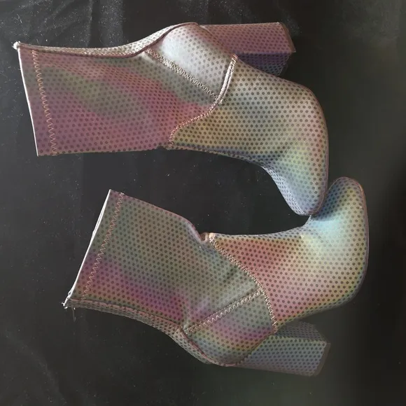 YRU Dolls Kill Diive Reflective Iridescent Dotted Chunky Heel Boot