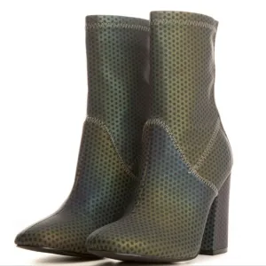 YRU Dolls Kill Diive Reflective Iridescent Dotted Chunky Heel Boot