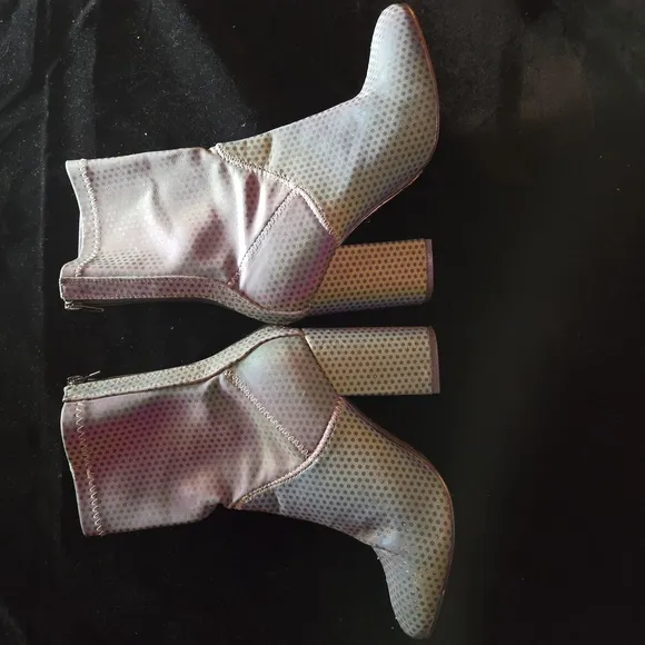 YRU Dolls Kill Diive Reflective Iridescent Dotted Chunky Heel Boot