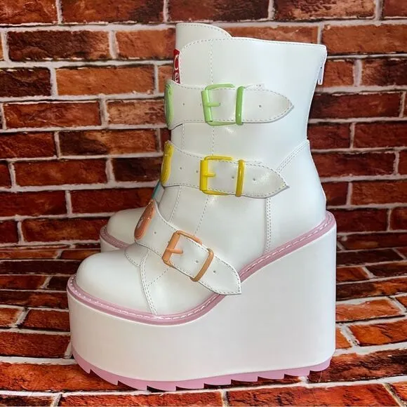 Y.R.U. White Care Bears Dune Lo Platform Boots NIB SOLDOUT White Pink SZ 7