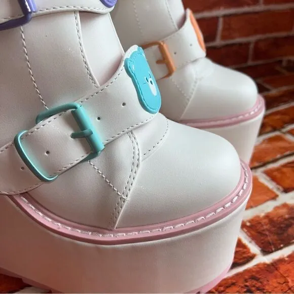Y.R.U. White Care Bears Dune Lo Platform Boots NIB SOLDOUT White Pink SZ 7