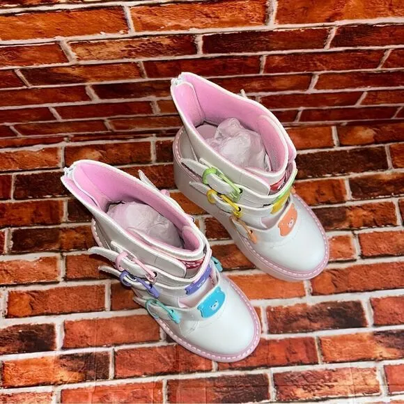Y.R.U. White Care Bears Dune Lo Platform Boots NIB SOLDOUT White Pink SZ 7