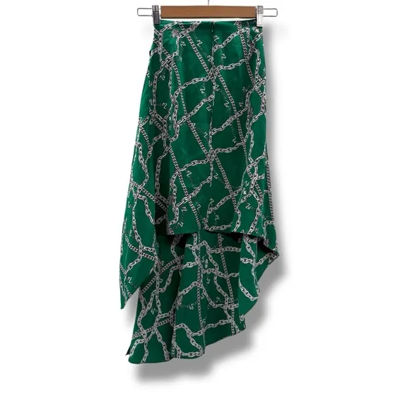 Zadig &amp; Voltaire Jana‎ CDC Silk Green &amp; Silver Chaines Tie Front Skirt Sz XS