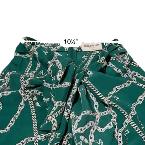 Zadig &amp; Voltaire Jana‎ CDC Silk Green &amp; Silver Chaines Tie Front Skirt Sz XS