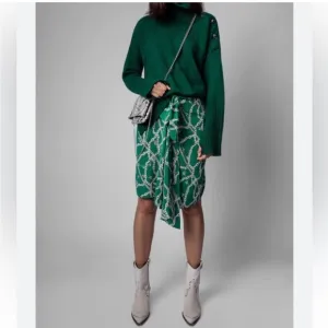 Zadig &amp; Voltaire Jana‎ CDC Silk Green &amp; Silver Chaines Tie Front Skirt Sz XS