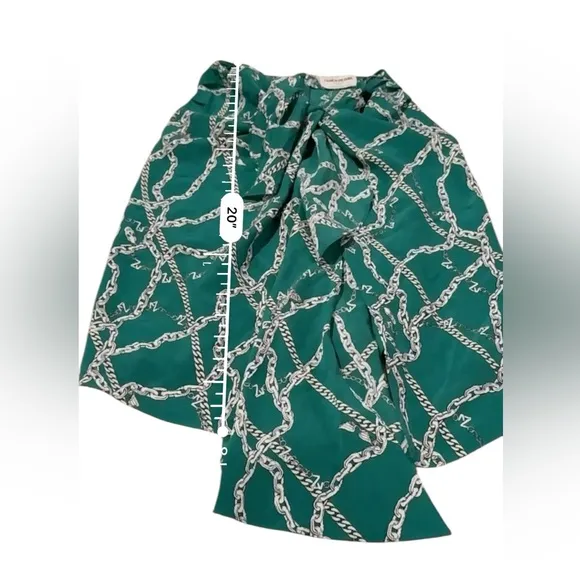 Zadig &amp; Voltaire Jana‎ CDC Silk Green &amp; Silver Chaines Tie Front Skirt Sz XS