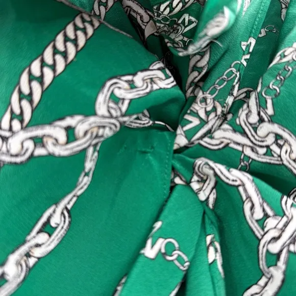 Zadig &amp; Voltaire Jana‎ CDC Silk Green &amp; Silver Chaines Tie Front Skirt Sz XS