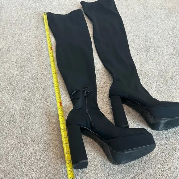 Zara black chunky heel platform fabric over the knee thigh high boots Sz 40 NWOT
