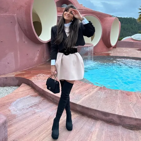 Zara Black Fabric Over The Knee Tall Platform Boots