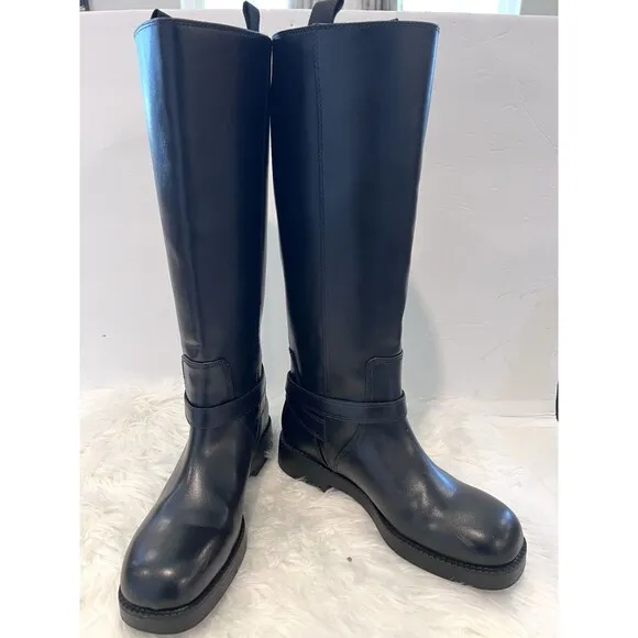 Zara Black Knee High Leather Riding Boots Size US 9 EUR 40 Round Toe 1012/410