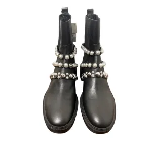 Zara Black Leather Pearl Ankle Chelsea Moto Style Boots size 40(9)