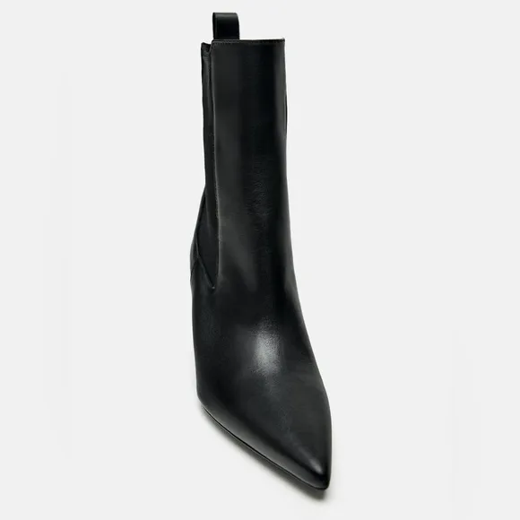 Zara Black Leather Wedge Ankle Boots