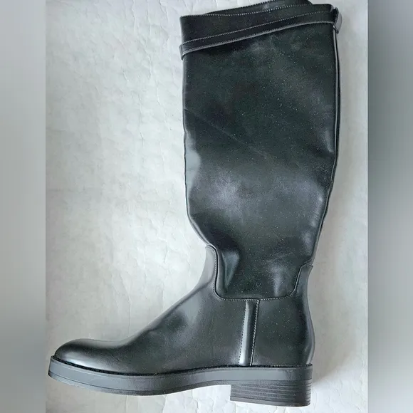 Zara black riding boots buckle strap full width NWT