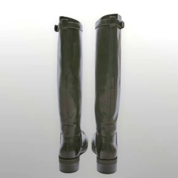 Zara black riding boots buckle strap full width NWT