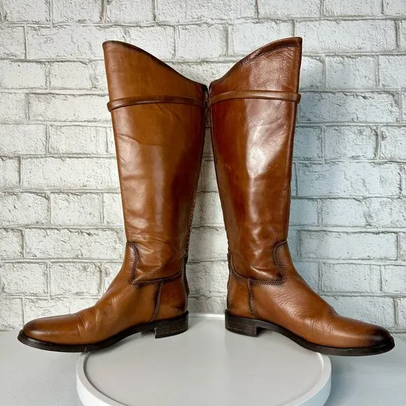 Zara Boots Leather Riding Knee High Strap Buckle Brown 37 7