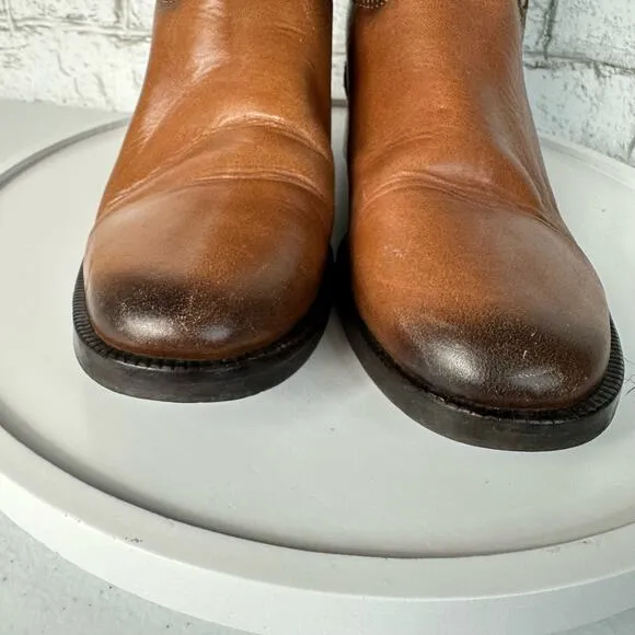 Zara Boots Leather Riding Knee High Strap Buckle Brown 37 7