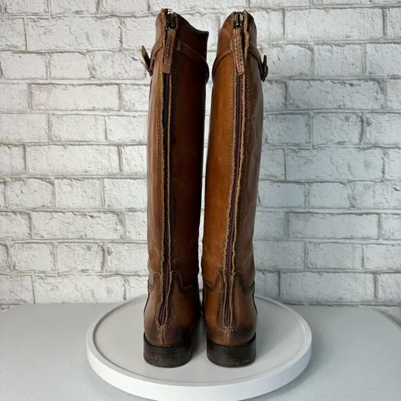 Zara Boots Leather Riding Knee High Strap Buckle Brown 37 7