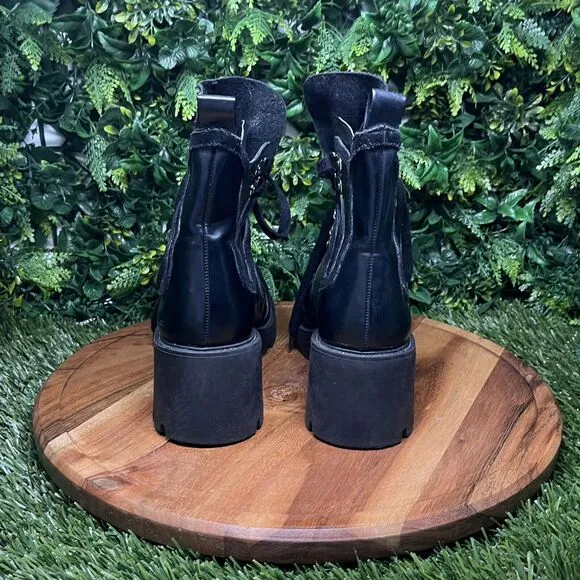ZARA Boots Women 9 US 40 EU Black Moto Combat Chunky Heel Lace Up Ankle 2111