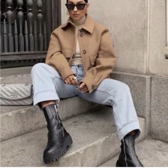 Zara Genuine Leather Lug Sole Ankle Boots