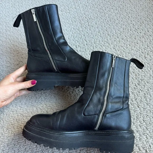 Zara Genuine Leather Lug Sole Ankle Boots