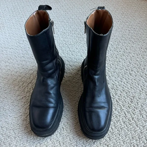 Zara Genuine Leather Lug Sole Ankle Boots