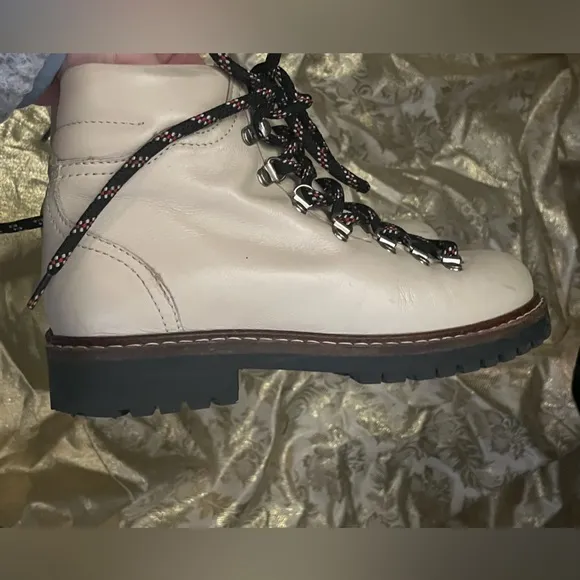 ZARA Girls’ Lace-Up Leather Combat Hiking Boots Cream Color Booties EU 35/US 3.5