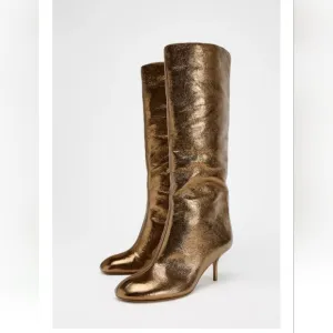 Zara Gold Metallic  Knee-High  Boots Sz 8
